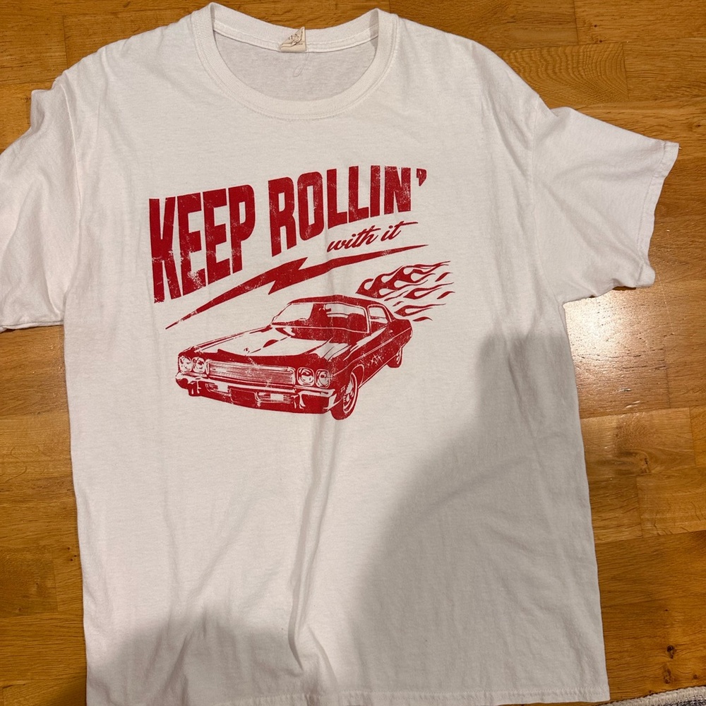 White Graphic T-Shirt with Red Print